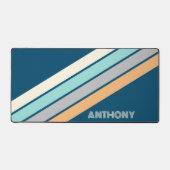 Retro Aqua Aquamarin Blau Gelb Schwarze Streifen A Schreibtischunterlage (Vorderseite)