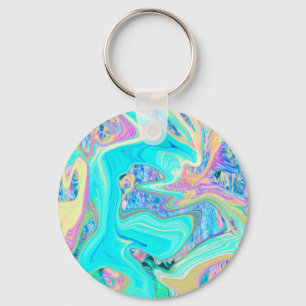 Retro Aqua Blau Liquid Art auf abstrakten Hortensi Schlüsselanhänger