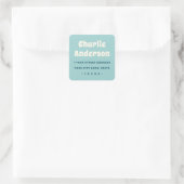 Retro aqua-blaue Rücksendeadresse Quadratischer Aufkleber (Tasche)