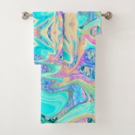 Retro Aqua Blue Liquid Art on Abstrakt Hydrangeas Badhandtuch Set