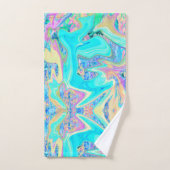 Retro Aqua Blue Liquid Art on Abstrakt Hydrangeas Badhandtuch Set (Handtuch)