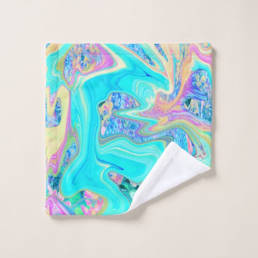 Retro Aqua Blue Liquid Art on Abstrakt Hydrangeas Badhandtuch Set (Waschlappen)