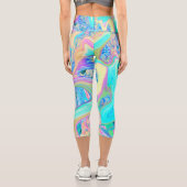 Retro Aqua Blue Liquid Art on Abstrakt Hydrangeas Capri Leggings (Rückseite)
