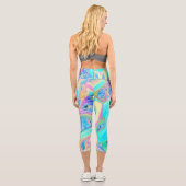 Retro Aqua Blue Liquid Art on Abstrakt Hydrangeas Capri Leggings (Rückseite)
