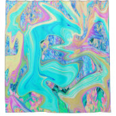 Retro Aqua Blue Liquid Art on Abstrakt Hydrangeas Duschvorhang (Vorderseite)
