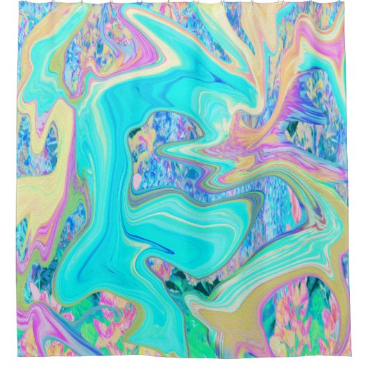 Retro Aqua Blue Liquid Art on Abstrakt Hydrangeas Duschvorhang (Vorderseite)