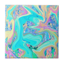 Retro Aqua Blue Liquid Art on Abstrakt Hydrangeas Fliese