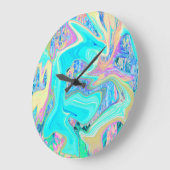 Retro Aqua Blue Liquid Art on Abstrakt Hydrangeas Große Wanduhr (Winkel)