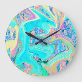 Retro Aqua Blue Liquid Art on Abstrakt Hydrangeas Große Wanduhr