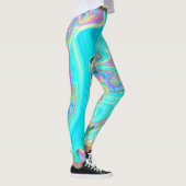 Retro Aqua Blue Liquid Art on Abstrakt Hydrangeas Leggings (Rechts)
