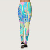Retro Aqua Blue Liquid Art on Abstrakt Hydrangeas Leggings (Rückseite)