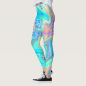 Retro Aqua Blue Liquid Art on Abstrakt Hydrangeas Leggings (Links)