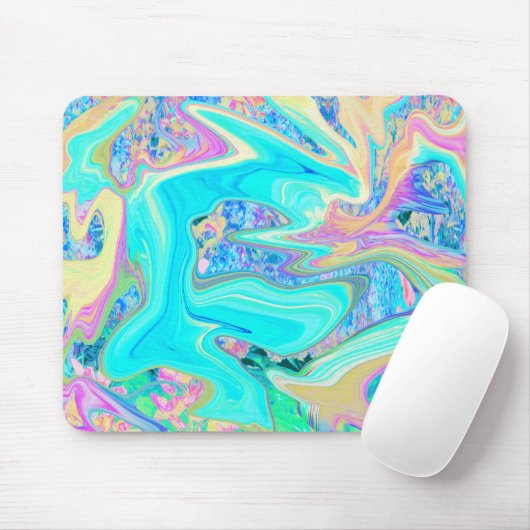 Retro Aqua Blue Liquid Art on Abstrakt Hydrangeas Mousepad (Mit Mouse)