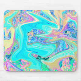 Retro Aqua Blue Liquid Art on Abstrakt Hydrangeas Mousepad