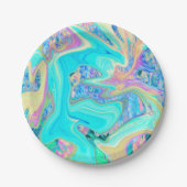 Retro Aqua Blue Liquid Art on Abstrakt Hydrangeas Pappteller (Vorderseite)