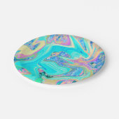 Retro Aqua Blue Liquid Art on Abstrakt Hydrangeas Pappteller (Schrägansicht)