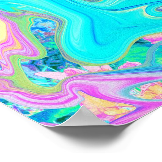 Retro Aqua Blue Liquid Art on Abstrakt Hydrangeas Poster (Ecke)