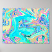 Retro Aqua Blue Liquid Art on Abstrakt Hydrangeas Poster (Vorne)