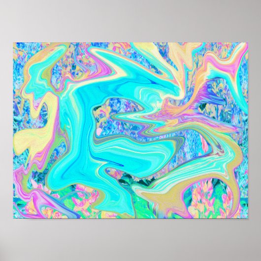 Retro Aqua Blue Liquid Art on Abstrakt Hydrangeas Poster (Vorne)