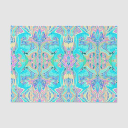 Retro Aqua Blue Liquid Art on Abstrakt Hydrangeas Seidenpapier (Vorderseite)