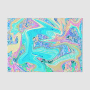 Retro Aqua Blue Liquid Art on Abstrakt Hydrangeas Seidenpapier