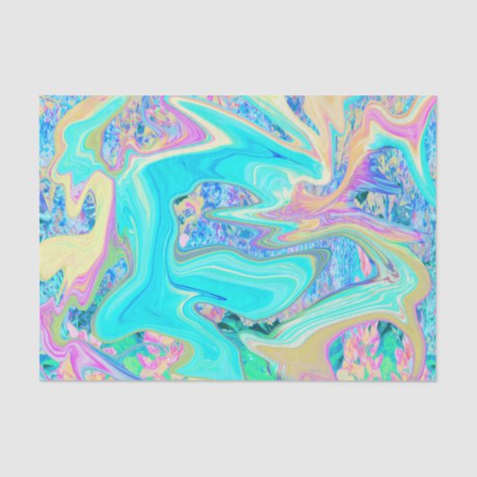 Retro Aqua Blue Liquid Art on Abstrakt Hydrangeas Seidenpapier (Vorderseite)