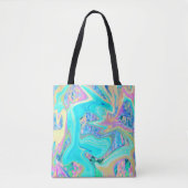 Retro Aqua Blue Liquid Art on Abstrakt Hydrangeas Tasche (Vorderseite)
