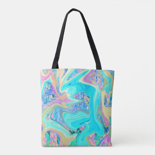 Retro Aqua Blue Liquid Art on Abstrakt Hydrangeas Tasche (Rückseite)