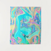 Retro Aqua Blue Liquid Art on Abstrakt Hydrangeas Wandteppich (Vorderseite)