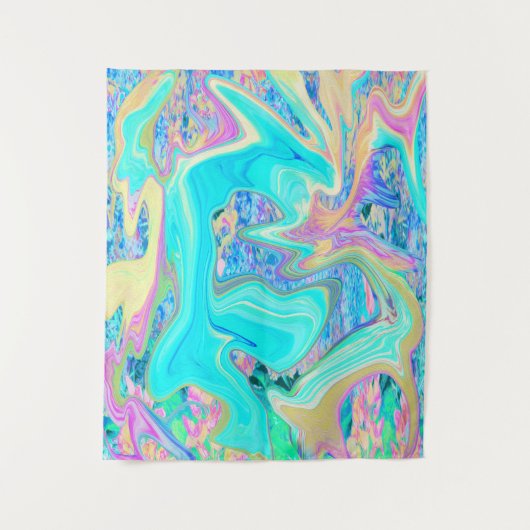 Retro Aqua Blue Liquid Art on Abstrakt Hydrangeas Wandteppich (Vorderseite)