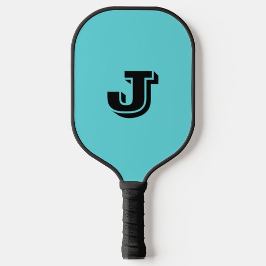 Retro Aqua Blue Minimalist Monogrammed Pickleball Schläger (Vorderseite)