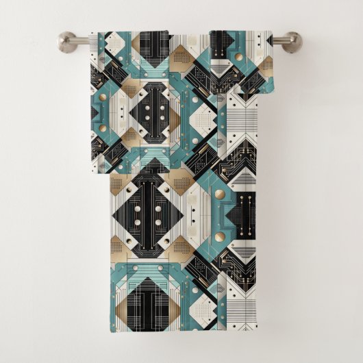 Retro Aqua Diamond Mid Century Modern Towel Set (Insitu)