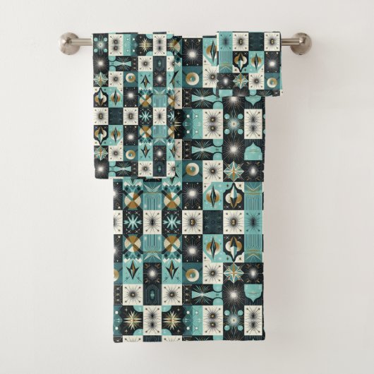 Retro Aqua Diamond Mid Century Modern Towel Set (Insitu)