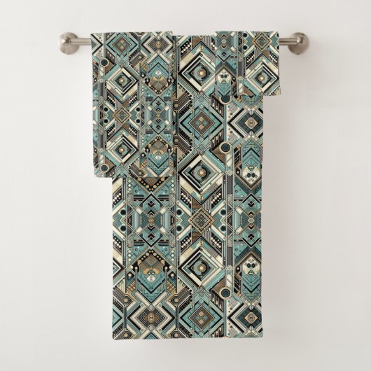Retro Aqua Diamond Mid Century Modern Towel Set (Insitu)