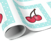 Retro Aqua Dots Cherries Geschenkpapier (Rolleneckpunkt)