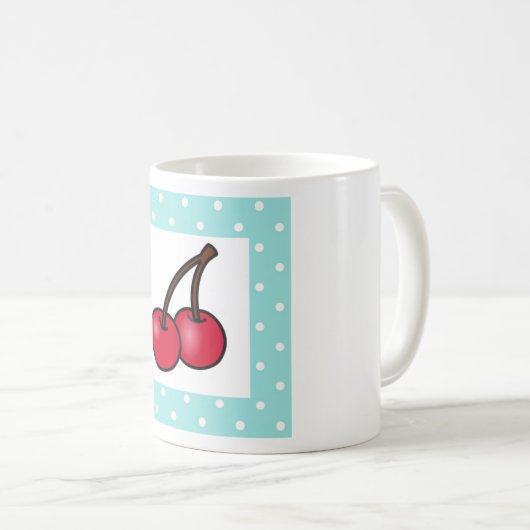 Retro Aqua Dots Cherries Kaffeetasse (VorderseiteRechts)