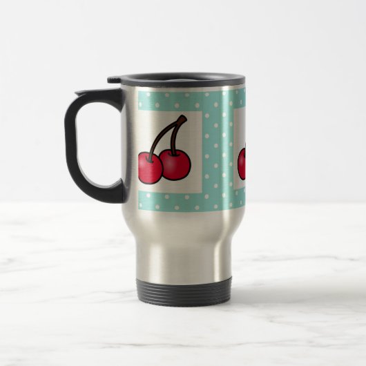 Retro Aqua Dots Cherries Reisebecher (Links)