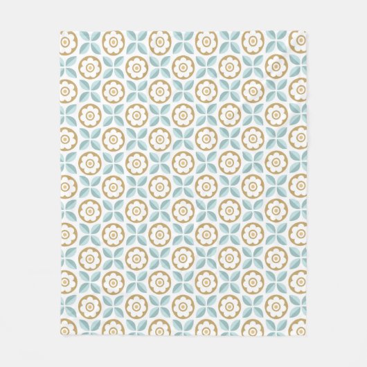 Retro Aqua Gold Floral Geometrisches Muster Fleecedecke (Vorderseite)