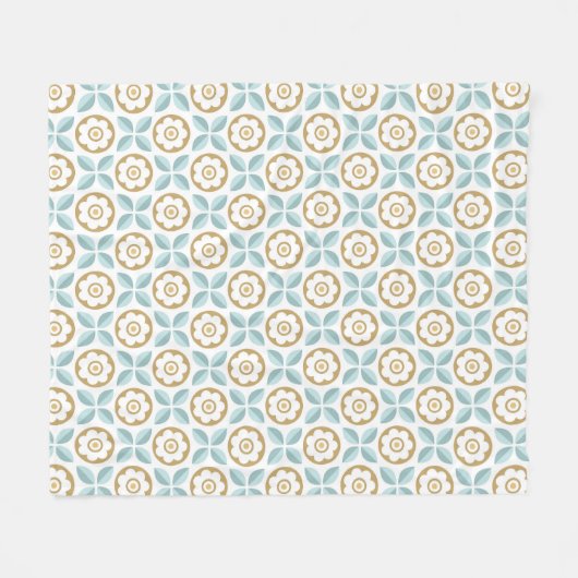Retro Aqua Gold Floral Geometrisches Muster Fleecedecke (Vorderseite (Horizontal))