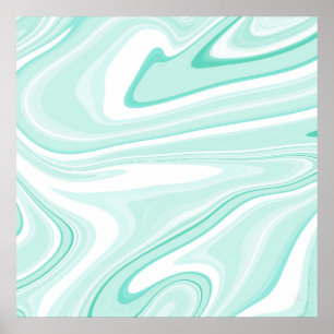 Retro Aqua Green Swirl Liquid Painting Ästhetik Poster