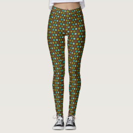 Retro Aqua, Green und Brown Polka Dots Leggings