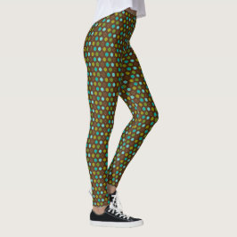 Retro Aqua, Green und Brown Polka Dots Leggings