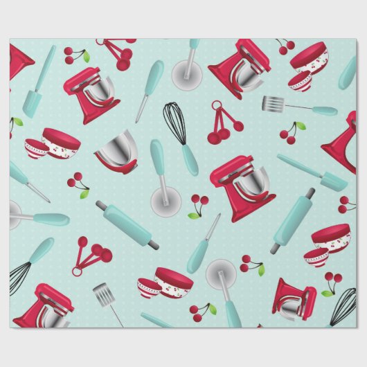 Retro Aqua Kitchen Gadget Geschenkpapier (Flach)