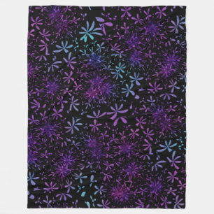 Retro Aqua Lila Blumenblüten Fleecedecke