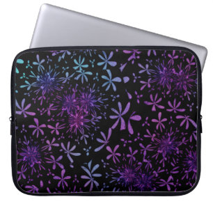 Retro Aqua Lila Blumenblüten Laptopschutzhülle