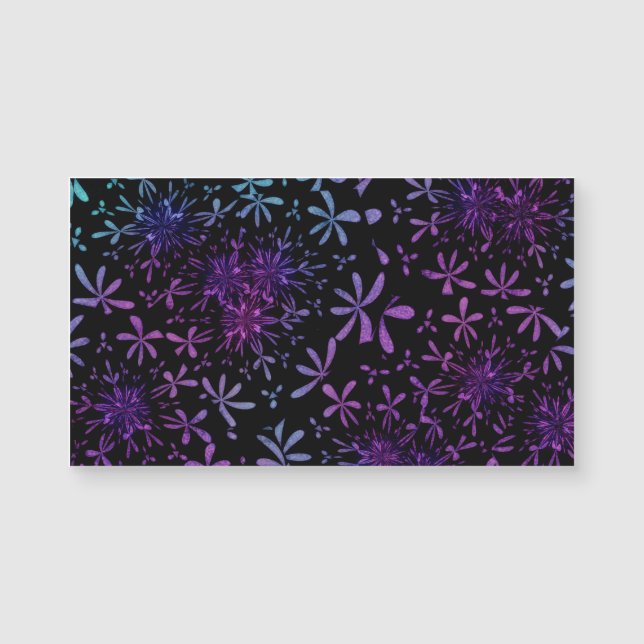 Retro Aqua Lila Blumenblüten Magnetkarte (Vorderseite)