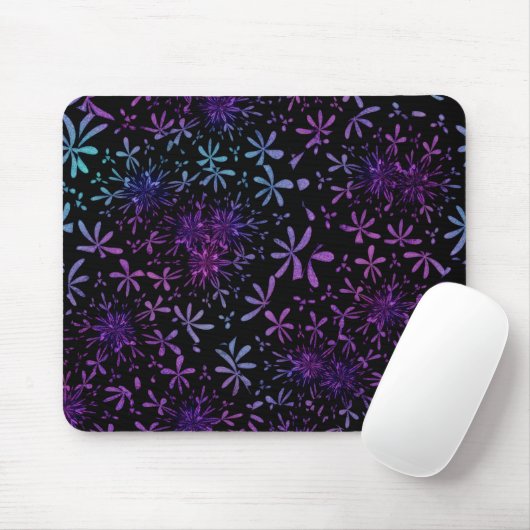 Retro Aqua Lila Blumenblüten Mousepad (Mit Mouse)