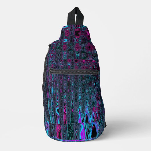 Retro Aqua Magenta und Abstrakte Schwarze Waves Crossbody Bag (Vorderseite)
