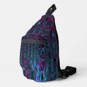 Retro Aqua Magenta und Abstrakte Schwarze Waves Crossbody Bag (Rechte Ecke)