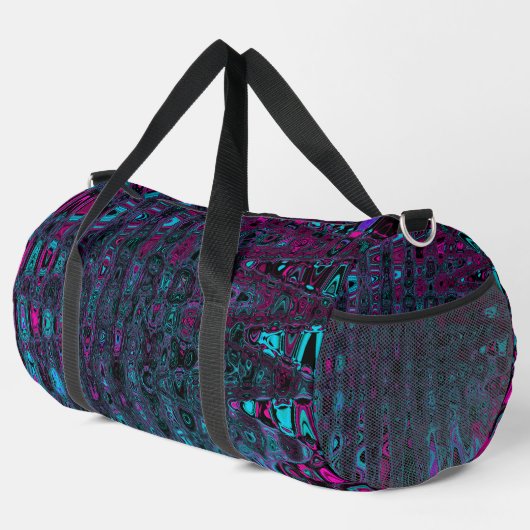 Retro Aqua Magenta und Abstrakte Schwarze Waves Duffle Bag (Rechte Ecke)
